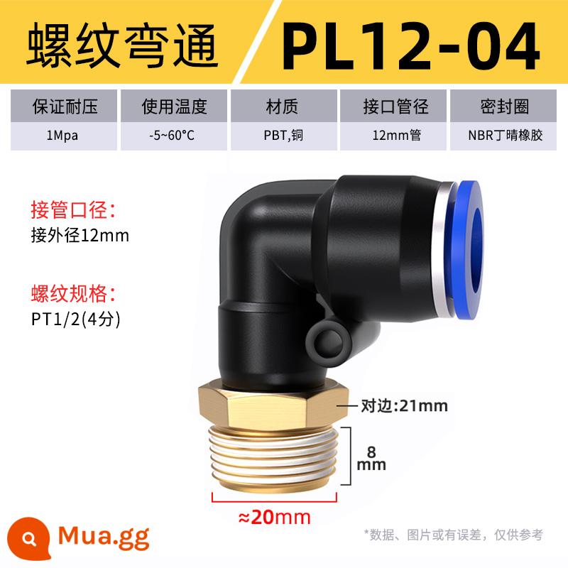 Đầu nối khí quản cắm nhanh đầu nối nhựa khuỷu ren PL8-02/4-M5/6-01/10-03 - PL 12-04