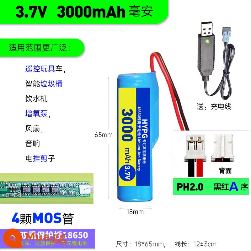 18650 Pin Lithium DIY Phụ Kiện Lắp Ráp 3.7V Với Đôi Ban Bảo Vệ Tích Hợp Âm Thanh Có Dây Oxy Bơm Pin - 3.7v[3000mAh] ph2.0 A series + cáp sạc