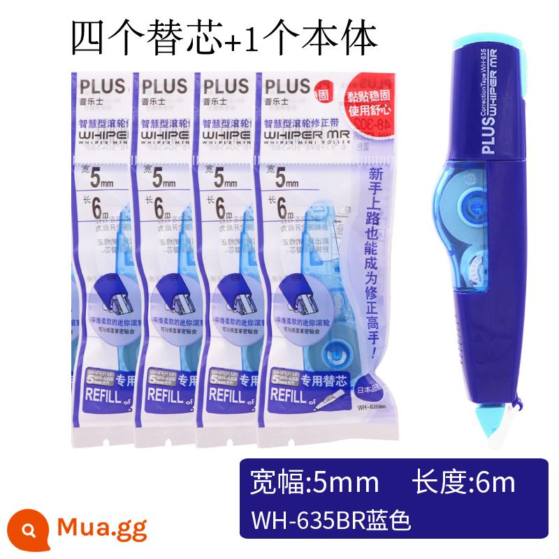 5 cái Đai điều chỉnh PLUS Nhật Bản Đai điều chỉnh WH-635/625/626 với lõi có thể thay thế Đai điều chỉnh 5mm 615 phiên bản giới hạn Đai điều chỉnh Đai điều chỉnh văn phòng phẩm lõi thay thế cho học sinh tiểu học - [Gói 5] Băng chỉnh màu xanh + 4 lõi thay thế