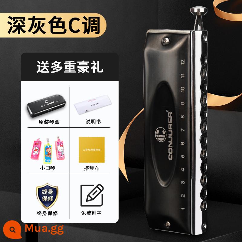 Kèn Harmonica Chromatic 12 lỗ ảo thuật gia WH1248J không có màng ngăn và không có màng nhầy dành cho người lớn chơi nhạc cụ - Magician 12 lỗ màu đen Chromatic