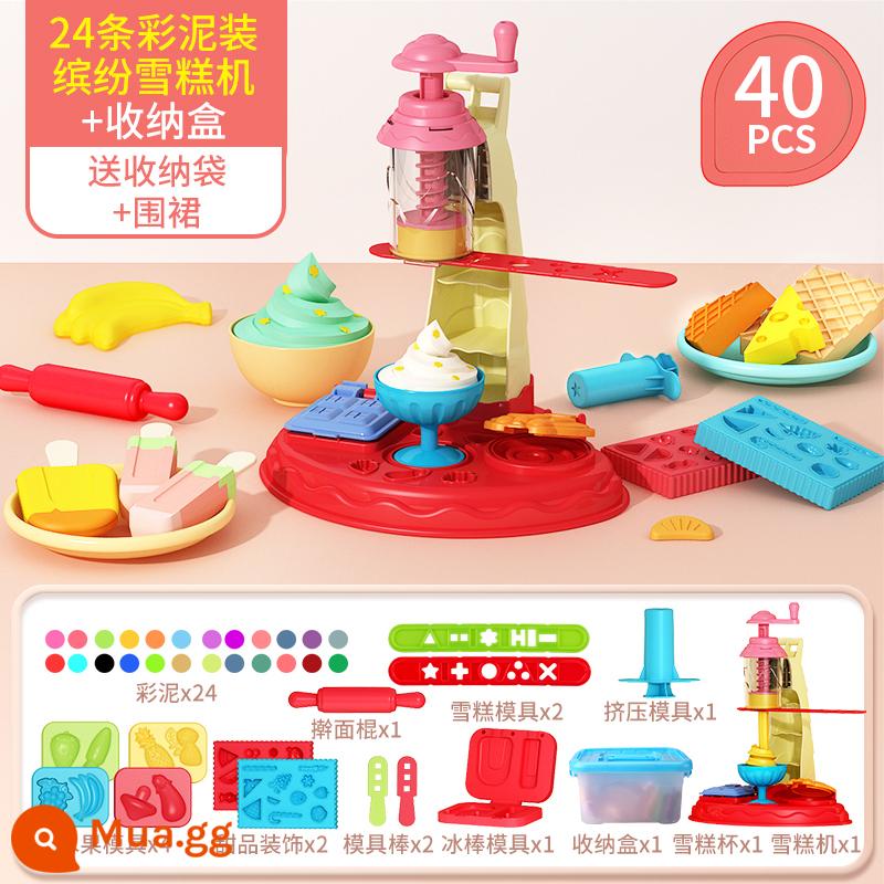 Đồ chơi máy làm mì plasticine bộ bùn màu không độc hại cho trẻ em cấp thực phẩm bé trai và bé gái đất sét dụng cụ đất siêu nhẹ - Máy làm kem + set trái cây tráng miệng + hộp bảo quản + 24 miếng xay nhuyễn