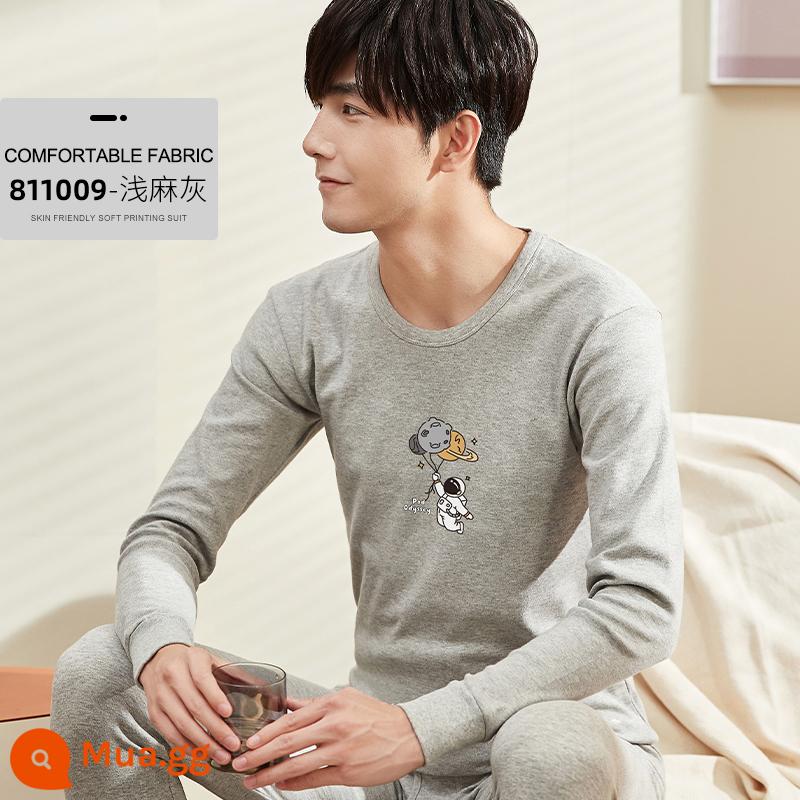 Bộ quần áo mùa thu cotton nguyên chất Ralph Lauren và quần vệ sinh dành cho thanh thiếu niên và quần áo mùa thu cho nam, áo len cotton, áo khoác sưởi mỏng - Bộ đơn (xám nhạt 009)