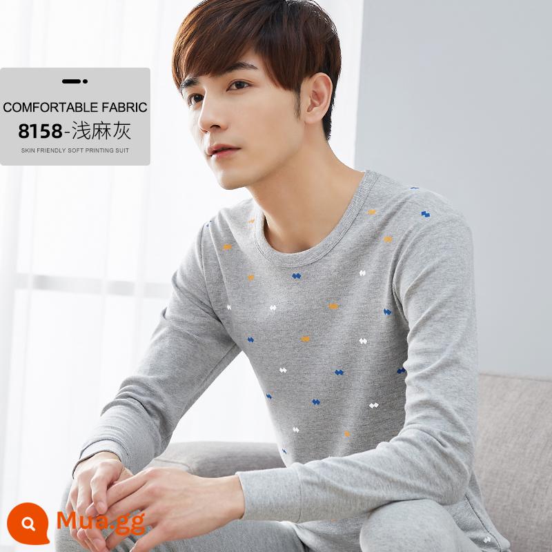 Bộ quần áo mùa thu cotton nguyên chất Ralph Lauren và quần vệ sinh dành cho thanh thiếu niên và quần áo mùa thu cho nam, áo len cotton, áo khoác sưởi mỏng - Bộ đơn (xám nhạt 158)