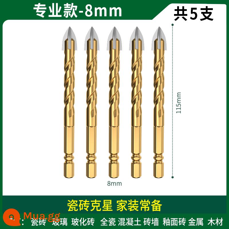 Mũi khoan ngói rừng xanh khoan bê tông đặc biệt khoan bốn cạnh hợp kim overlord tam giác 6 mm chéo rẽ xi măng - 8mm 5 miếng-phong cách chuyên nghiệp