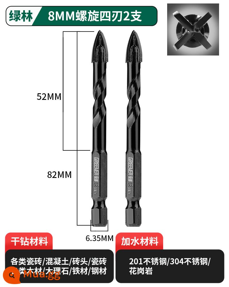 Mũi khoan ngói rừng xanh khoan bê tông đặc biệt khoan bốn cạnh hợp kim overlord tam giác 6 mm chéo rẽ xi măng - Kẻ thù gạch 2 mảnh 8 mm