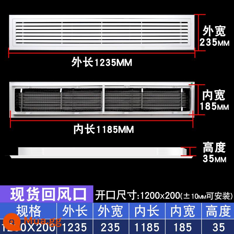 Điều hòa không khí trung tâm cửa gió lưới tản nhiệt gió tươi thông gió tùy chỉnh cửa gió vào và cửa gió hồi sưởi ống xả mui xe cửa hút gió - Cửa gió hồi 1200x200 đi kèm bộ lọc/có thể mở được