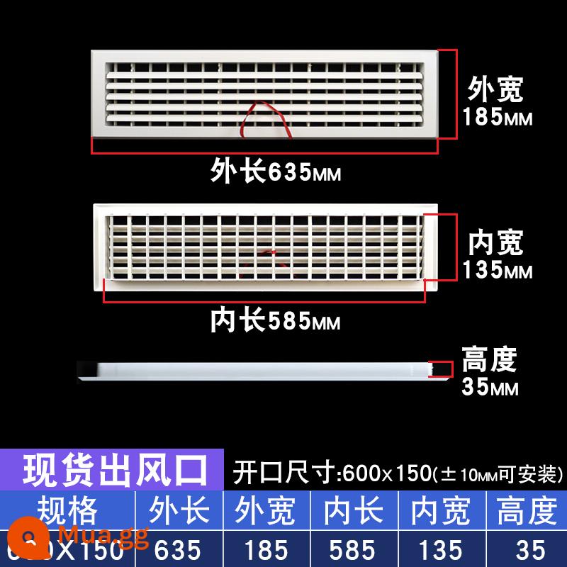 Điều hòa không khí trung tâm cửa gió lưới tản nhiệt gió tươi thông gió tùy chỉnh cửa gió vào và cửa gió hồi sưởi ống xả mui xe cửa hút gió - Cửa thoát khí 600x150 cánh hai lớp có thể điều chỉnh