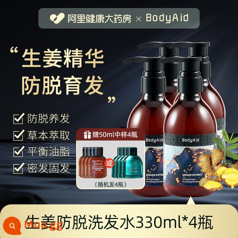 Bodyaid bồ kết lá gừng dầu gội chống rụng tăng tóc chắc tóc mọc chắc chân kiểm soát dầu gội mềm mượt - Dầu gội chống rụng tóc gừng 330ml*4 chai [giảm giá thêm]