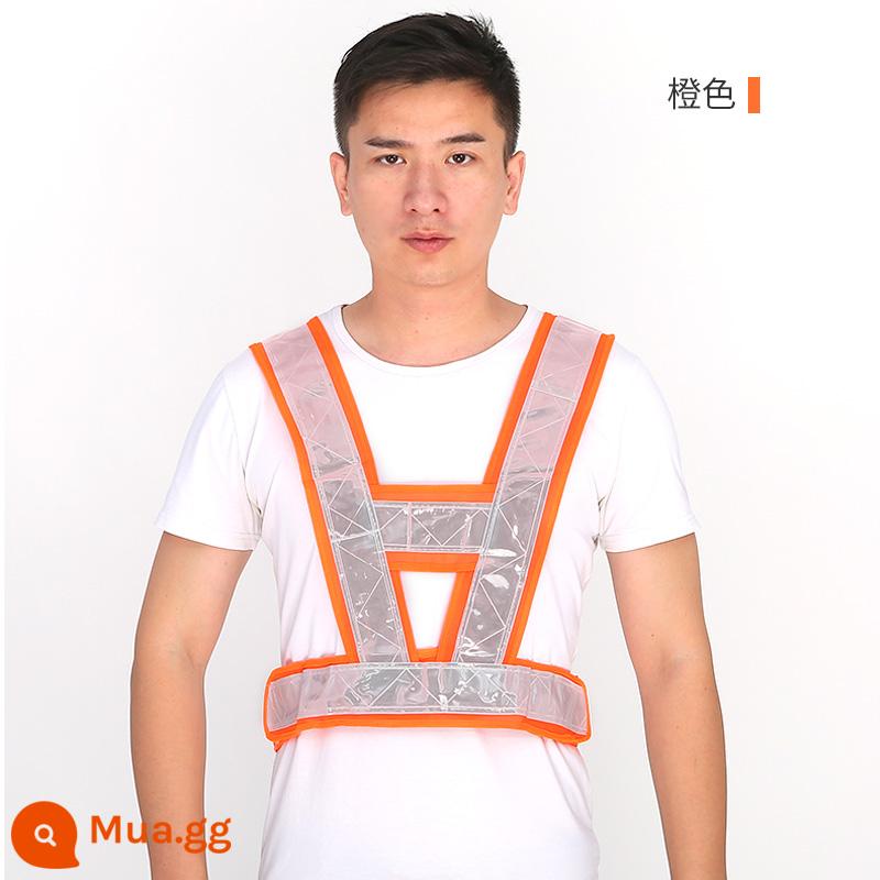 Áo phản quang Jiahu áo vest quần áo phản quang đi xe xây dựng hình chữ V quản lý giao thông đường bộ vest màu vàng và trắng có thể được in - Loại V: vải màu cam và sọc trắng