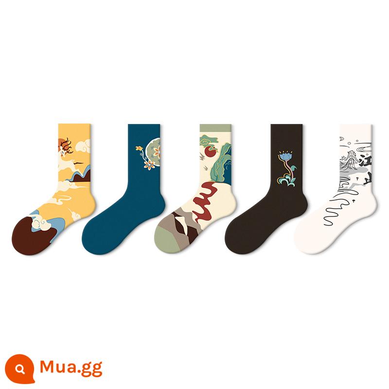 Vớ tranh sơn dầu JKN Middle Alder SOCKS SOCKS SOCTS - Minh họa xu hướng quốc gia-5 cặp [thiết kế ban đầu, mới vào thứ Tư]