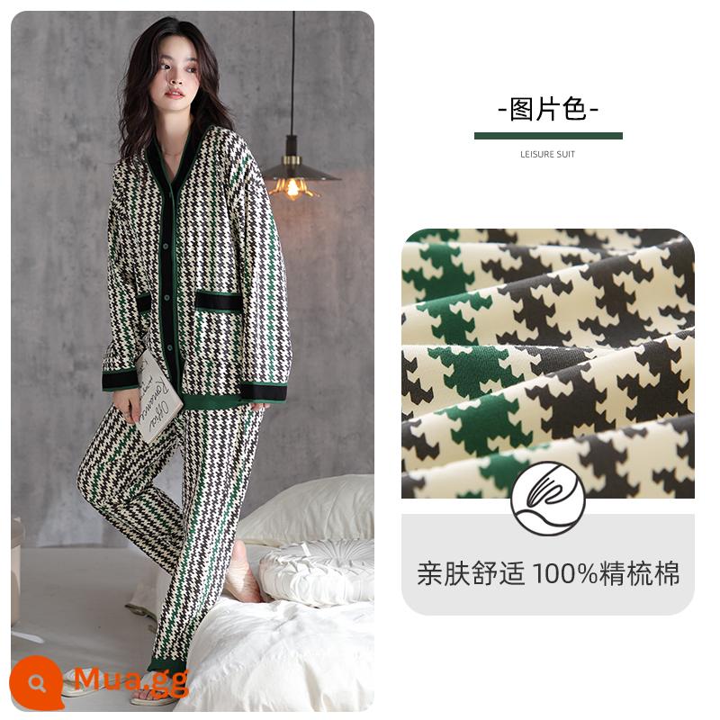 Bộ đồ ngủ người mèo nữ cotton nguyên chất phong cách xuân thu 2023 mới mùa thu dài tay phần mỏng có thể mặc ngoài bộ đồ phục vụ tại nhà - ZJ812051 (áo cardigan kiểu cổ chữ V)