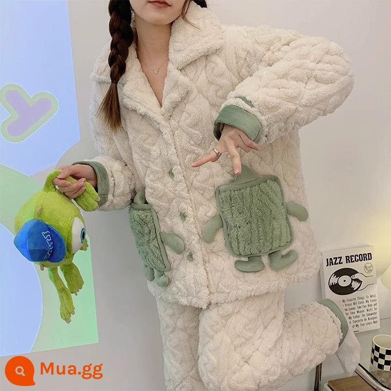 Mùa Đông Nhung San Hô 3 Lớp Cotton Bộ Đồ Ngủ Nữ Dày Ấm Plus Nhung Phù Hợp Với Dây Kéo Dép Nỉ Sweet Home Quần Áo - 22740 mới