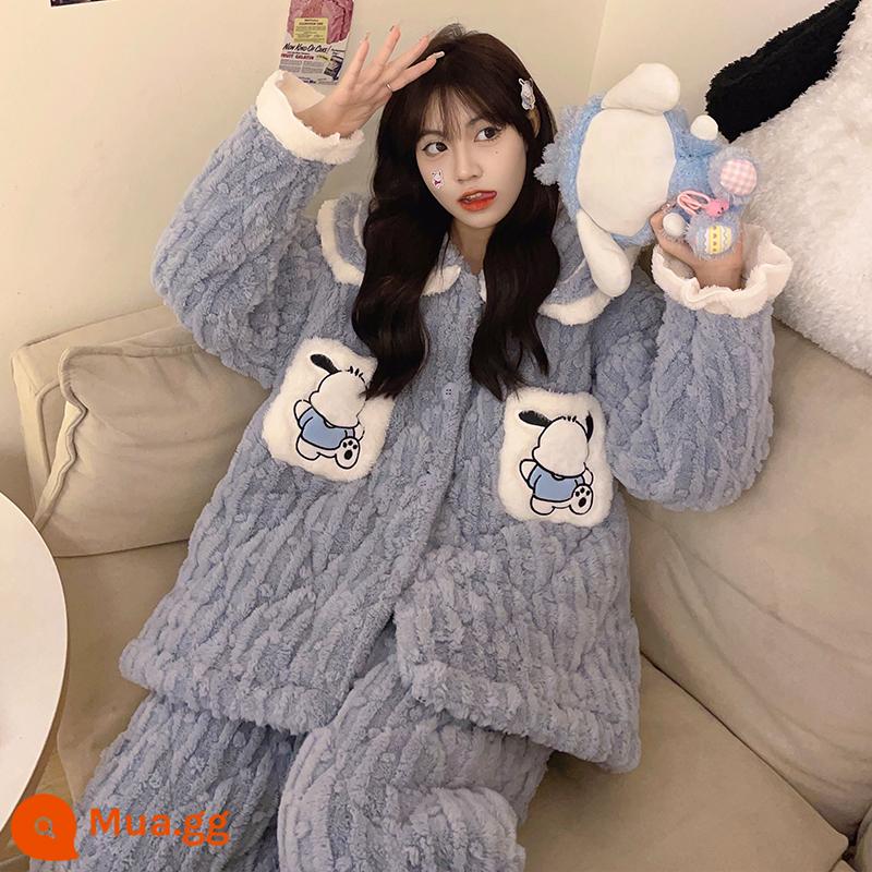 Mùa Đông Nhung San Hô 3 Lớp Cotton Bộ Đồ Ngủ Nữ Dày Ấm Plus Nhung Phù Hợp Với Dây Kéo Dép Nỉ Sweet Home Quần Áo - 23904