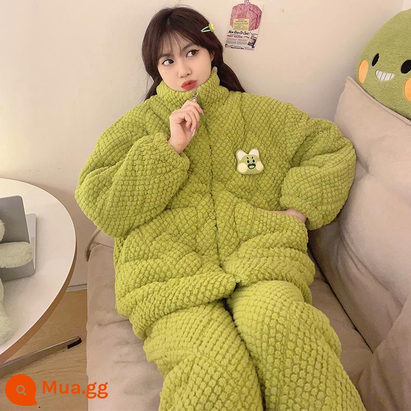 Mùa Đông Nhung San Hô 3 Lớp Cotton Bộ Đồ Ngủ Nữ Dày Ấm Plus Nhung Phù Hợp Với Dây Kéo Dép Nỉ Sweet Home Quần Áo - 83612