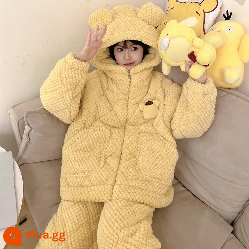 Mùa Đông Nhung San Hô 3 Lớp Cotton Bộ Đồ Ngủ Nữ Dày Ấm Plus Nhung Phù Hợp Với Dây Kéo Dép Nỉ Sweet Home Quần Áo - 83668