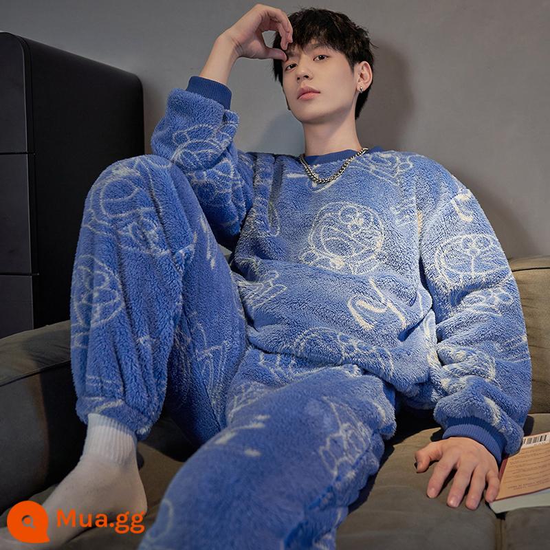 Nỉ san hô Bộ đồ ngủ nam mùa thu đông mẫu mùa đông dày Plus nhung ấm flannel mùa đông thanh niên phục vụ tại nhà phù hợp với - 7969