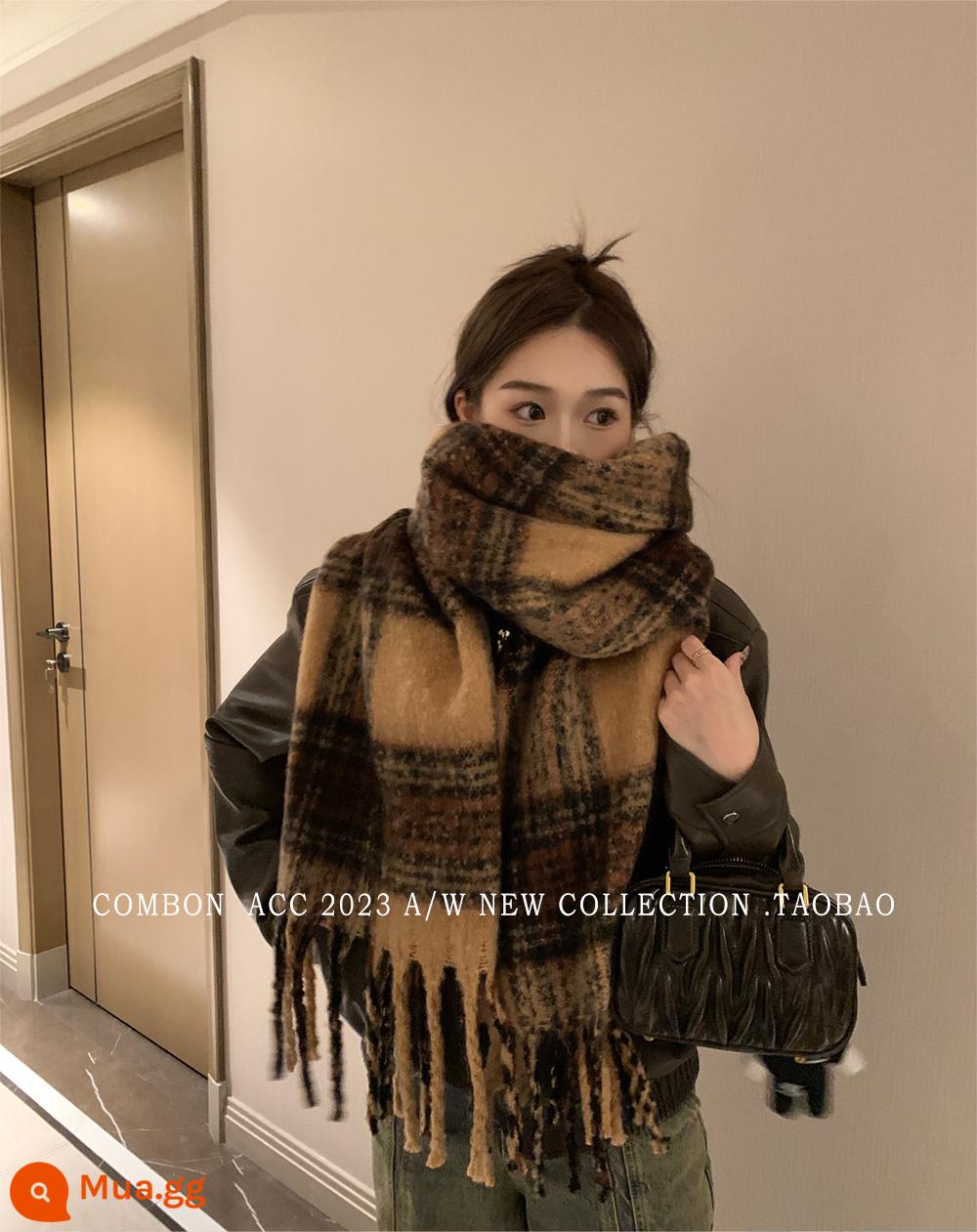 Maillard phong cách nâu giả khăn choàng cashmere cho nữ mùa đông cao cấp tua rua mohair dày khăn quàng cổ sinh viên phong cách mới - Maillard Brown-Classic (không nhãn)