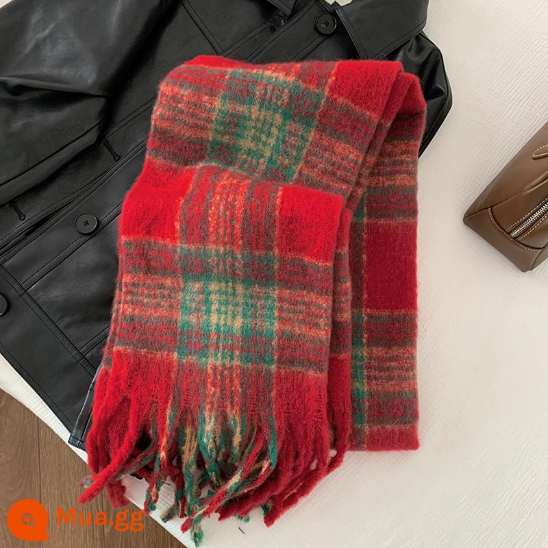 Maillard phong cách nâu giả khăn choàng cashmere cho nữ mùa đông cao cấp tua rua mohair dày khăn quàng cổ sinh viên phong cách mới - Giáng Sinh Đỏ-Cổ Điển (không nhãn)