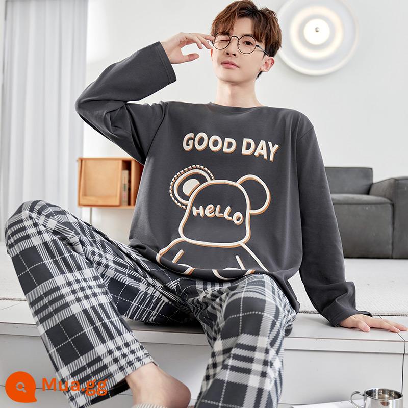 Bộ đồ ngủ nam mùa xuân và mùa thu dài tay cotton hoạt hình thanh niên mùa thu phần mỏng cotton học sinh trung học cơ sở phù hợp với dịch vụ tại nhà - [Mẫu bán chạy] B3168 Nam