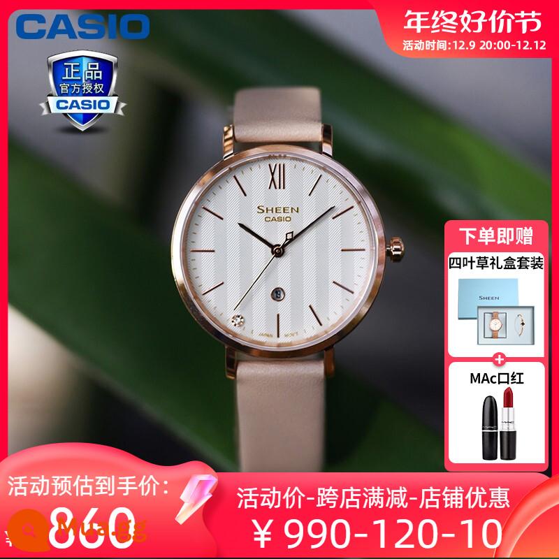 Đồng hồ CASIO nữ ánh sáng thời trang thích hợp ánh sáng sang trọng đơn giản khí chất đồng hồ thạch anh nữ vàng nhỏ 4539/4540 - 10.SHE-4539CGL-7AUPR phiên bản hộp quà cỏ bốn lá