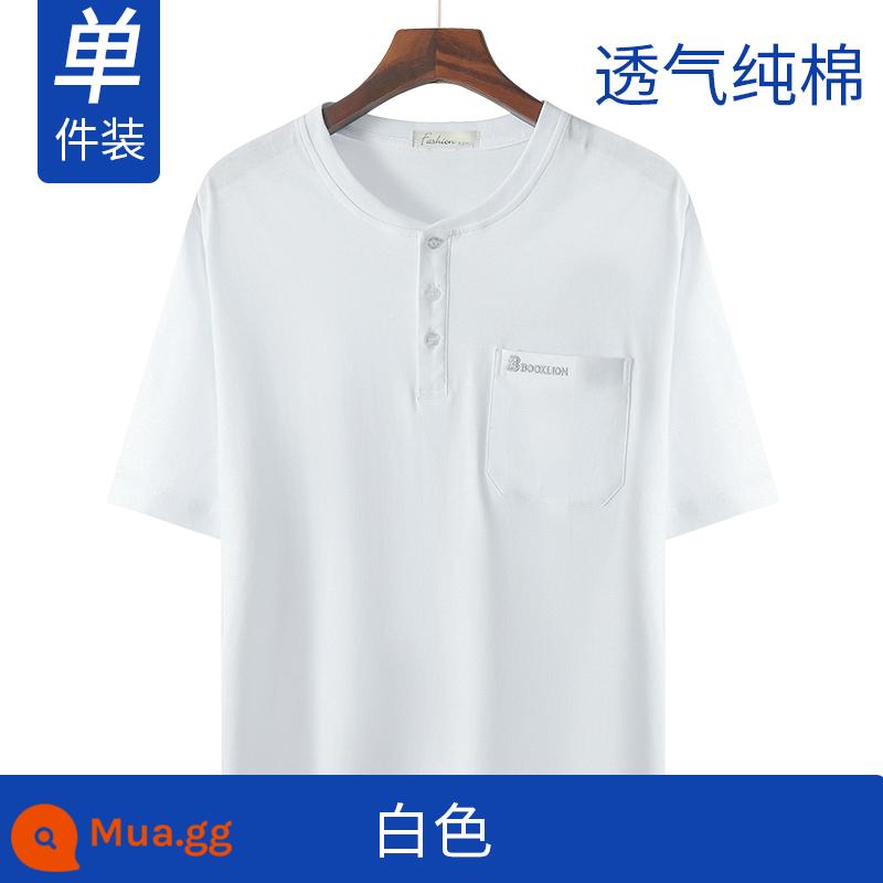 Bố mùa hè áo thun cotton ngắn tay dành cho nam trung niên dành cho người trung niên và người cao tuổi quần áo mùa hè ông nội rộng rãi nửa tay - Trắng (gói duy nhất)