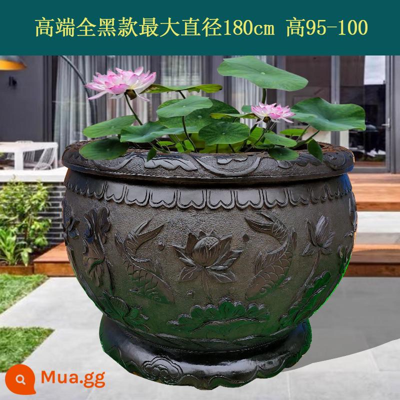 Bluestone Pot Pot Fish Tank Imites Antique Stone Khắc Lotus Fish Vòng tròn Courtyard Tank Stone Tank Stone Water Tank Nater Stone Pot Water Water - Cứu trợ thấp cao cấp màu đen 180 cm không có phí vận chuyển