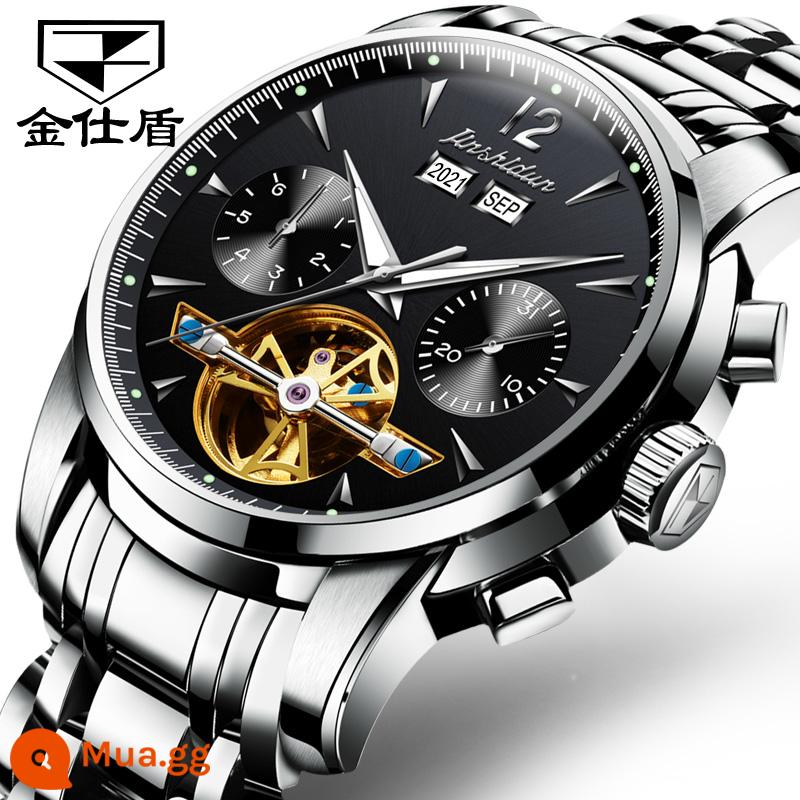 Thương hiệu nổi tiếng Thụy Sĩ đồng hồ cơ nam vàng 18k cao cấp hoàn toàn tự động tourbillon rỗng top 10 thương hiệu - Dây đai thép Thụy Sĩ bề mặt màu đen tự nhiên