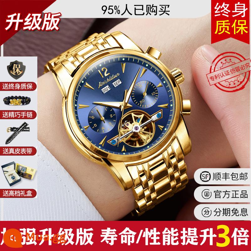 Thương hiệu nổi tiếng Thụy Sĩ đồng hồ cơ nam vàng 18k cao cấp hoàn toàn tự động tourbillon rỗng top 10 thương hiệu - Phiên bản nâng cấp bộ máy - mặt xanh vàng toàn bộ + bảo hành trọn đời