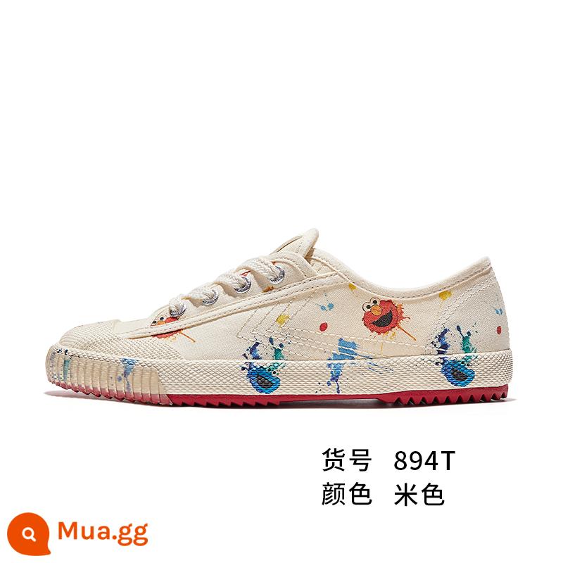 Feiyue/feiyue×Sesame Street chung giày vải giày nữ mùa xuân 2023 mới in chụp đường phố giày thường 894 - Be