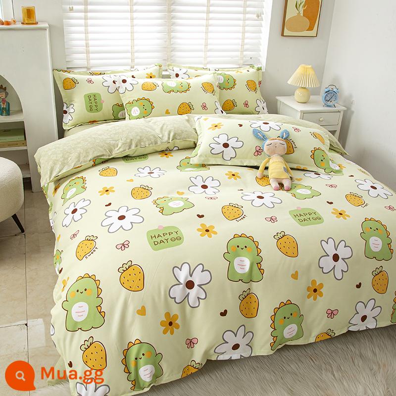 Phong Cách Bắc Âu Iing Bộ 4 Cotton Nguyên Chất Dày 100 Vỏ Chăn Giường Ký Túc Xá Sinh Viên Chần Gòn 3 Giường - Dâu khủng long DG