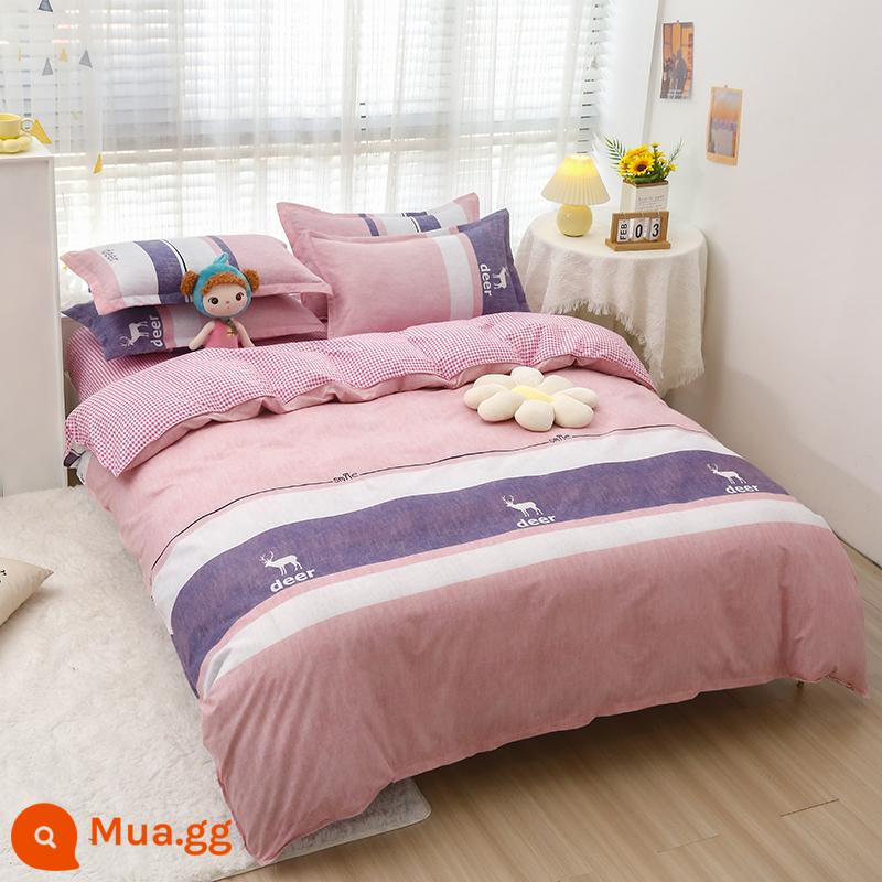 Phong Cách Bắc Âu Iing Bộ 4 Cotton Nguyên Chất Dày 100 Vỏ Chăn Giường Ký Túc Xá Sinh Viên Chần Gòn 3 Giường - Gạc-Hồng DG