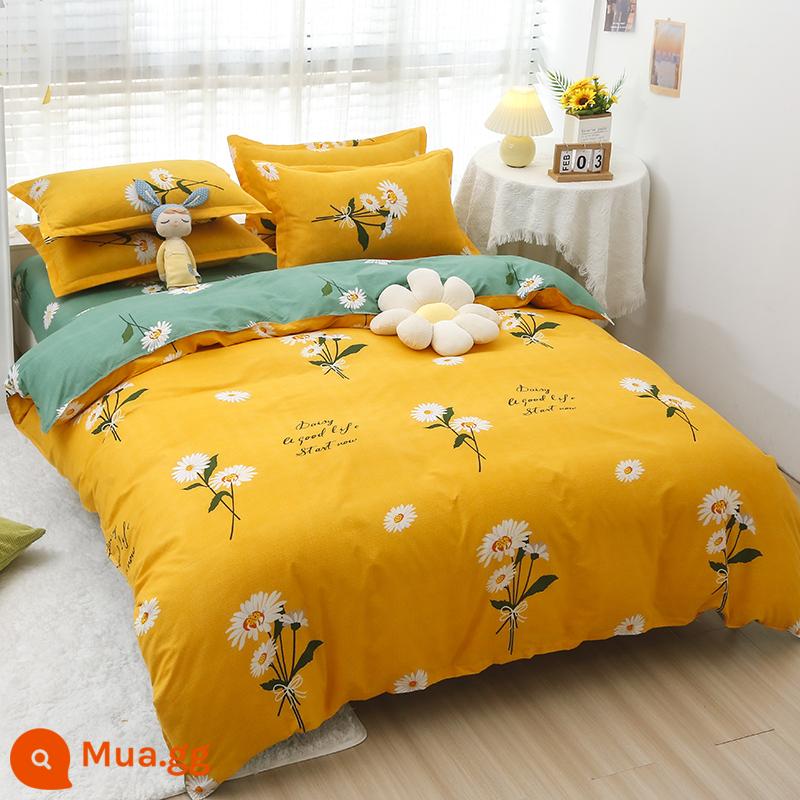 Phong Cách Bắc Âu Iing Bộ 4 Cotton Nguyên Chất Dày 100 Vỏ Chăn Giường Ký Túc Xá Sinh Viên Chần Gòn 3 Giường - Hoa Tình Yêu Đôi-Huang DG