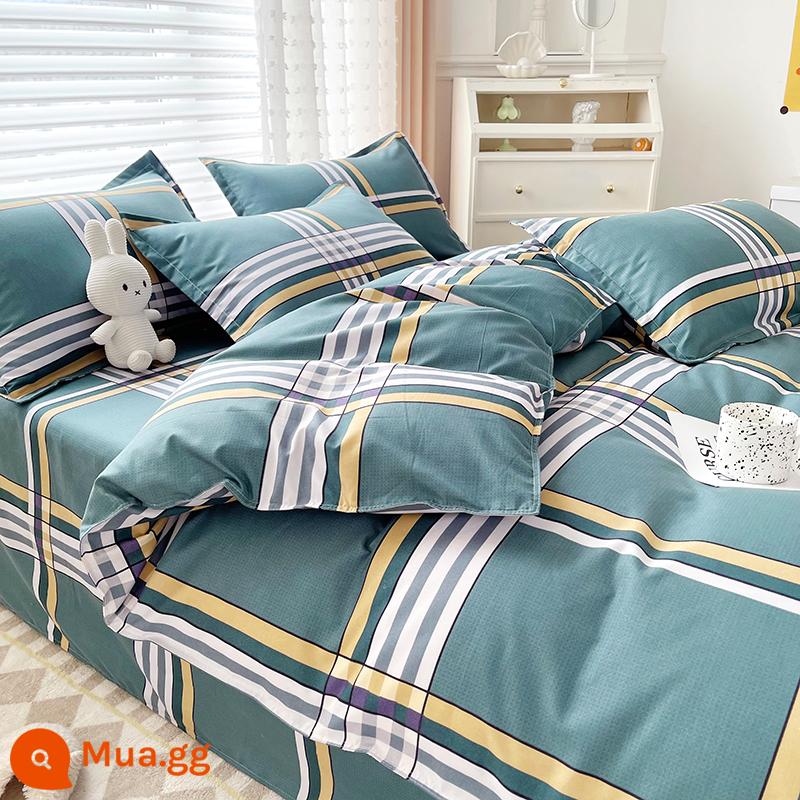 Phong Cách Bắc Âu Iing Bộ 4 Cotton Nguyên Chất Dày 100 Vỏ Chăn Giường Ký Túc Xá Sinh Viên Chần Gòn 3 Giường - Màu xanh đậm Grant JG