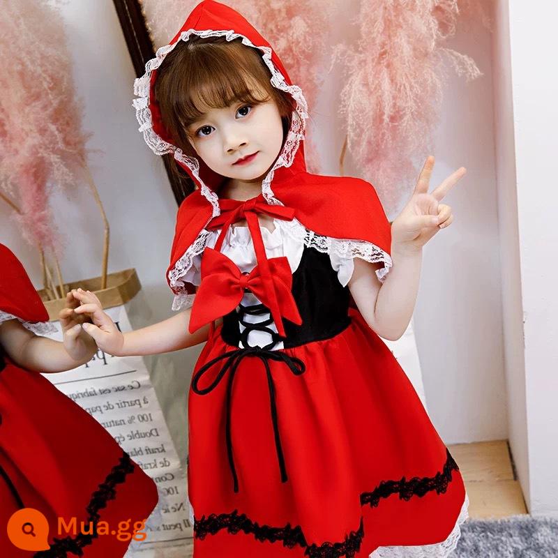 Trẻ em cos nhỏ mũ đỏ cô gái cosplay nhỏ đỏ mũ phục vụ cô gái dịch vụ hiệu suất quần áo - Mũ trùm đầu cô bé quàng khăn đỏ Deluxe 100cm (không kèm túi bí ngô)