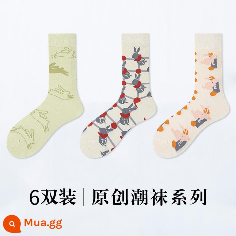 Vớ vào mô hình mùa thu và mùa đông 2022 Mid -cotton Cotton Long Desss Ladies Loms Bông vào mùa đông dày lên - [6 đôi] WS020 2 đôi mỗi màu