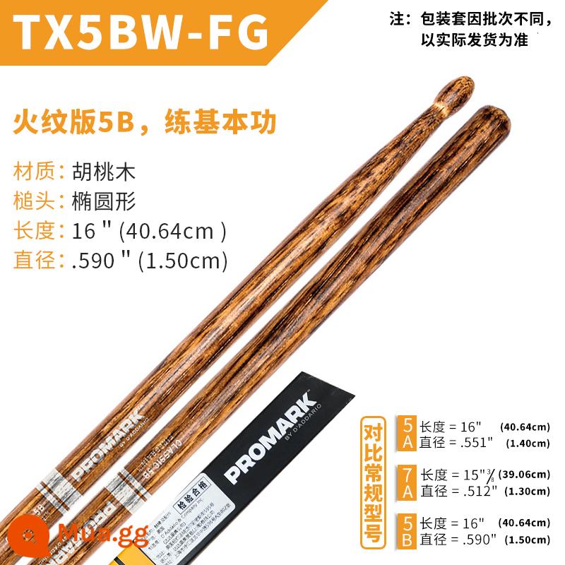 Dùi trống ProMark Drum Stick 5A/7A/5B American Walnut Signature Drum TX5AW Jazz Drum Hammer - Mẫu lửa 5B TX5BW-FG