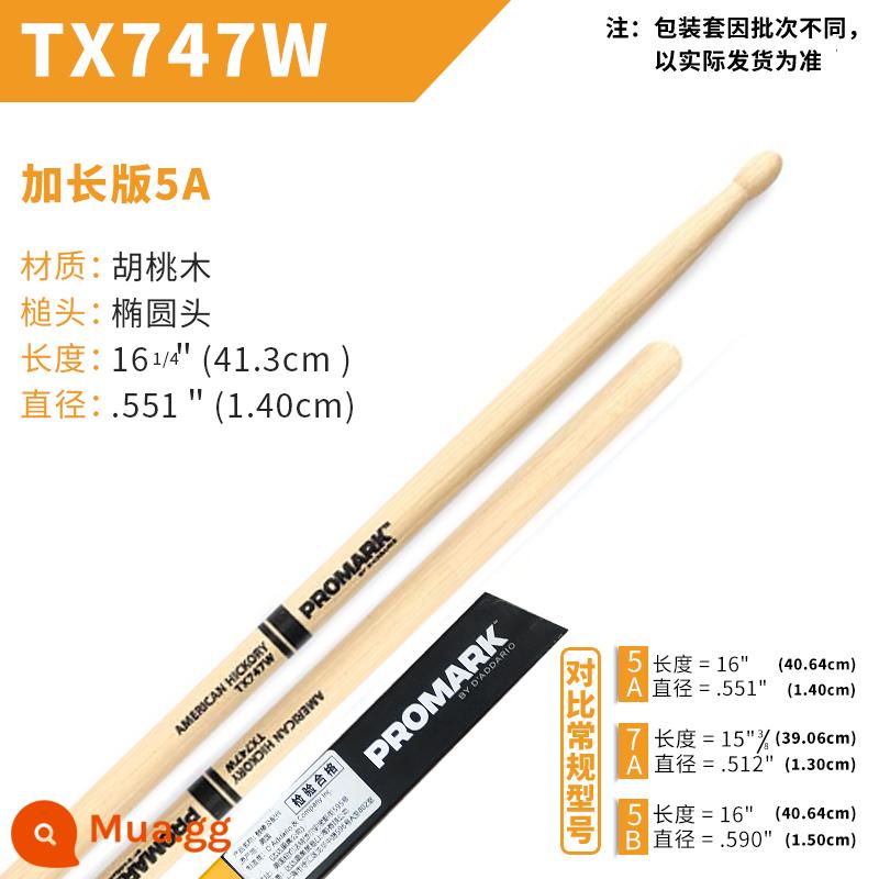 Dùi trống ProMark Drum Stick 5A/7A/5B American Walnut Signature Drum TX5AW Jazz Drum Hammer - 5A mở rộng TX747W