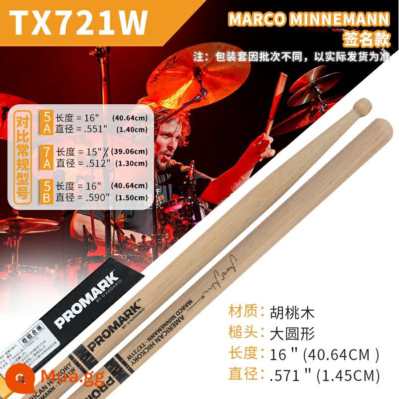 Dùi trống ProMark Drum Stick 5A/7A/5B American Walnut Signature Drum TX5AW Jazz Drum Hammer - 5A mở rộng TX721W