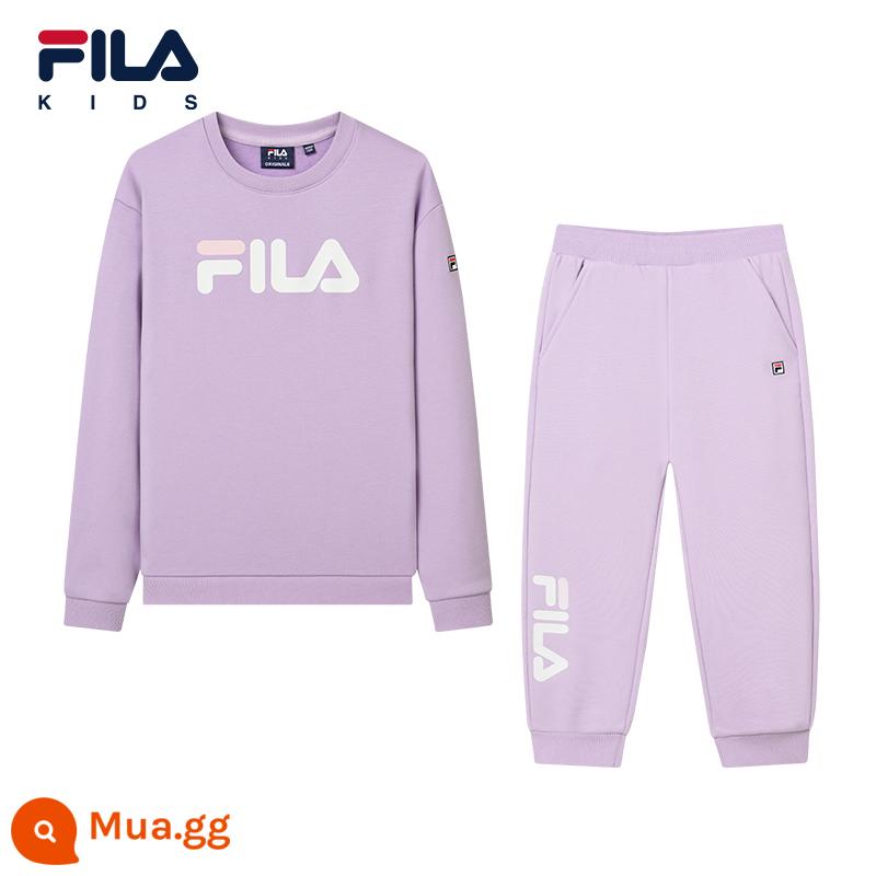 FILA Fila nhung trẻ em thể thao 2023 mới thu đông bé trai và bé gái Áo thun dày quần quần áo mùa thu đông - [Phong cách thông thường]Màu xanh nhạt-PPR