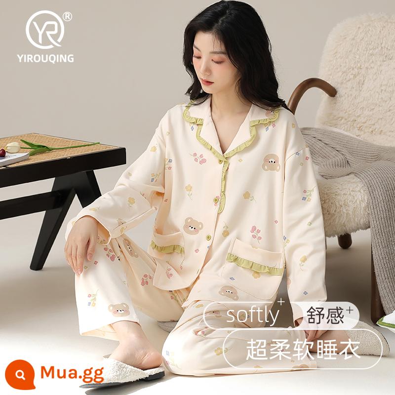 Bộ đồ ngủ cho nữ xuân thu 2023 mới cotton nguyên chất dài tay cỡ lớn kiểu công chúa có thể mặc bên ngoài quần áo ở nhà phù hợp với phong cách mỏng mùa thu - 20948