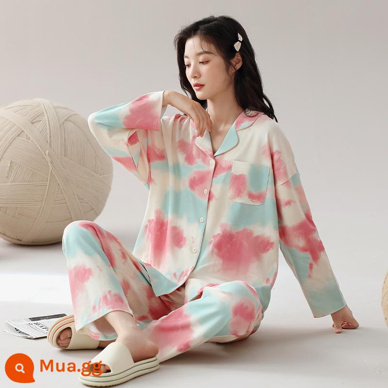 Bộ đồ ngủ cho nữ xuân thu 2023 mới cotton nguyên chất dài tay cỡ lớn kiểu công chúa có thể mặc bên ngoài quần áo ở nhà phù hợp với phong cách mỏng mùa thu - 91584