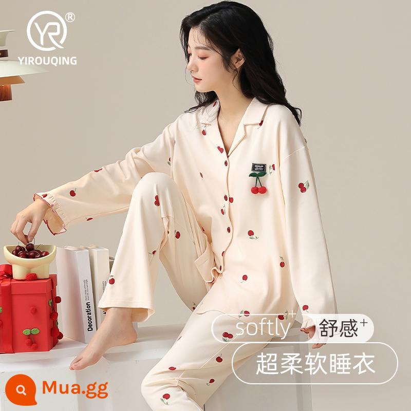 Bộ đồ ngủ cho nữ xuân thu 2023 mới cotton nguyên chất dài tay cỡ lớn kiểu công chúa có thể mặc bên ngoài quần áo ở nhà phù hợp với phong cách mỏng mùa thu - 20939