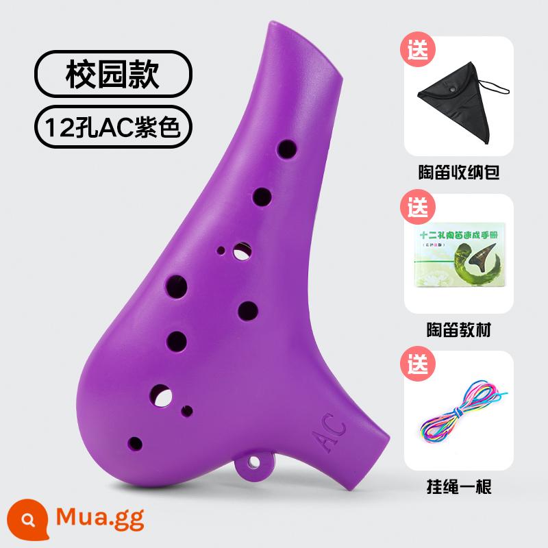 Ocarina nhựa dành cho người mới bắt đầu 12 lỗ 12 lỗ C key alto AC học sinh trẻ em nhựa nhựa chơi nhạc cụ sơ cấp - [Trường tím] + dây buộc + tài liệu giảng dạy + túi đựng