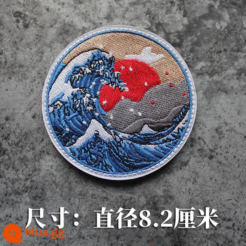 Thêu Velcro Scenic Morale Patch Phiêu lưu ngoài trời Cắm trại Traveller Keo Armband Morale Patch - mặt trời mọc sóng lớn hình tròn