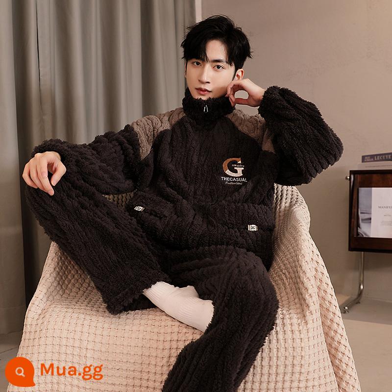 Coral Velvet Pyjamas nam cộng với nhung mùa đông dày đặc mẫu Zebra Pill Flat Pill Boys 'Home quần áo Trang chủ - （JX28861）