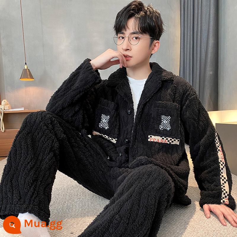 Coral Velvet Pyjamas Men's Winter Decvened cộng với Velvet Winter Warm Diamond Frank Velvet Mùa thu và mùa đông Bộ quần áo - （XHC88183）