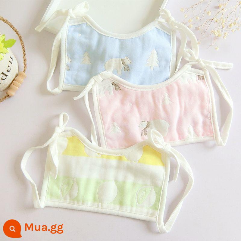 3 Gói Yếm Quai Vuông Cho Bé Sơ Sinh Nguyên Chất Cotton Dây Yếm Chống Thấm Nước Cho Bé Thắt Nước Bọt Khăn - Bộ 3 Yếm Chống Thấm Gấu Hồng Blue Bear Lemon