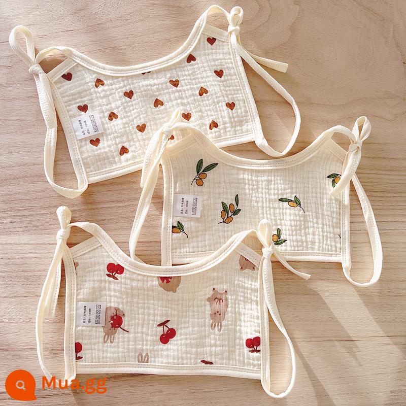 3 Gói Yếm Quai Vuông Cho Bé Sơ Sinh Nguyên Chất Cotton Dây Yếm Chống Thấm Nước Cho Bé Thắt Nước Bọt Khăn - Yếm dây 3 dây gạc mỏng 4 lớp mùa xuân hè Cherry Rabbit series