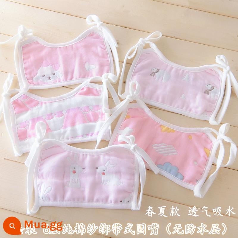 3 Gói Yếm Quai Vuông Cho Bé Sơ Sinh Nguyên Chất Cotton Dây Yếm Chống Thấm Nước Cho Bé Thắt Nước Bọt Khăn - Bộ 5 yếm yếm dây rút cho bé gái (6 lớp cotton, không thấm nước)