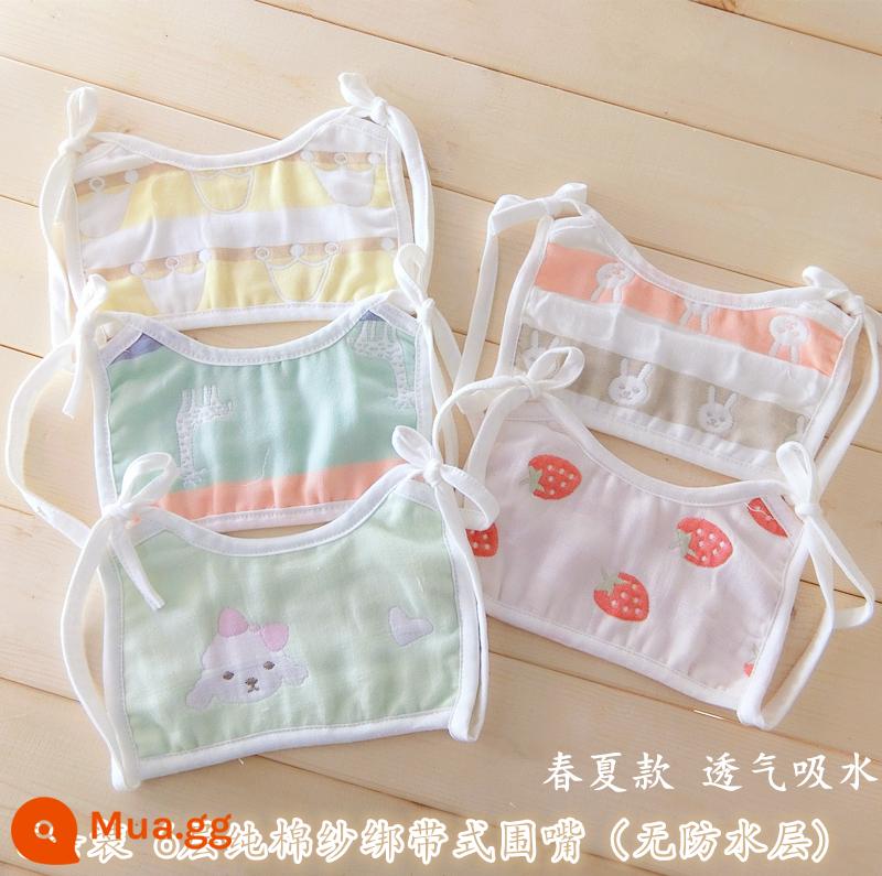 3 Gói Yếm Quai Vuông Cho Bé Sơ Sinh Nguyên Chất Cotton Dây Yếm Chống Thấm Nước Cho Bé Thắt Nước Bọt Khăn - Bộ 5 yếm quây đón xuân tươi mát (6 lớp cotton, không thấm nước)